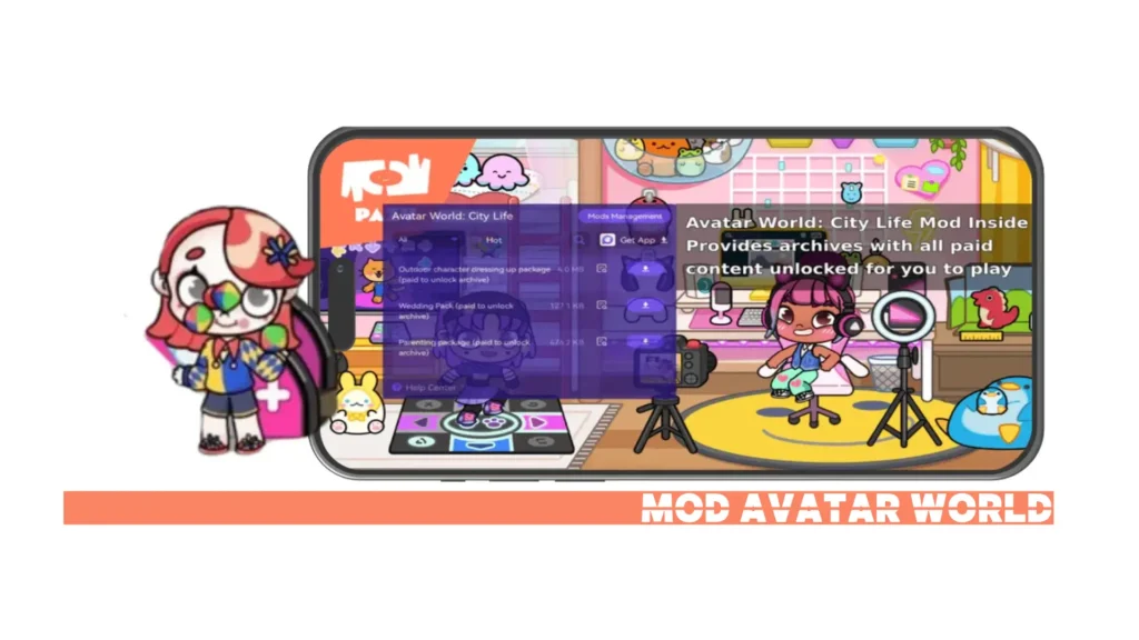 An Avatar World Mod APK gameplay screenshot showing mod menu 